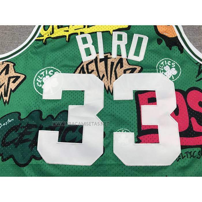 Camiseta Boston Celtics Larry Bird NO 33 Slap Sticker Mitchell & Ness 1985-86 Verde